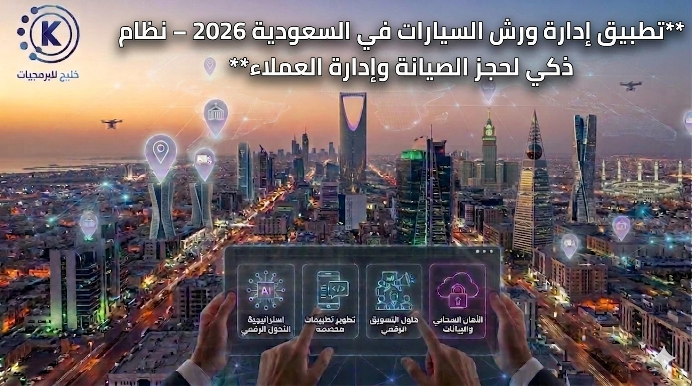 تطبيق إدارة ورش السيارات في السعودية 2026 – نظام ذكي لحجز الصيانة وإدارة العملاء