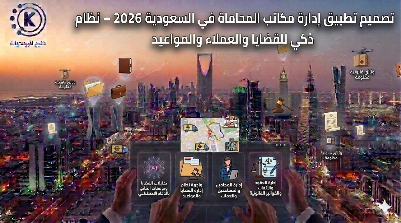 تصميم تطبيق إدارة مكاتب المحاماة في السعودية 2026 – نظام ذكي للقضايا والعملاء والمواعيد