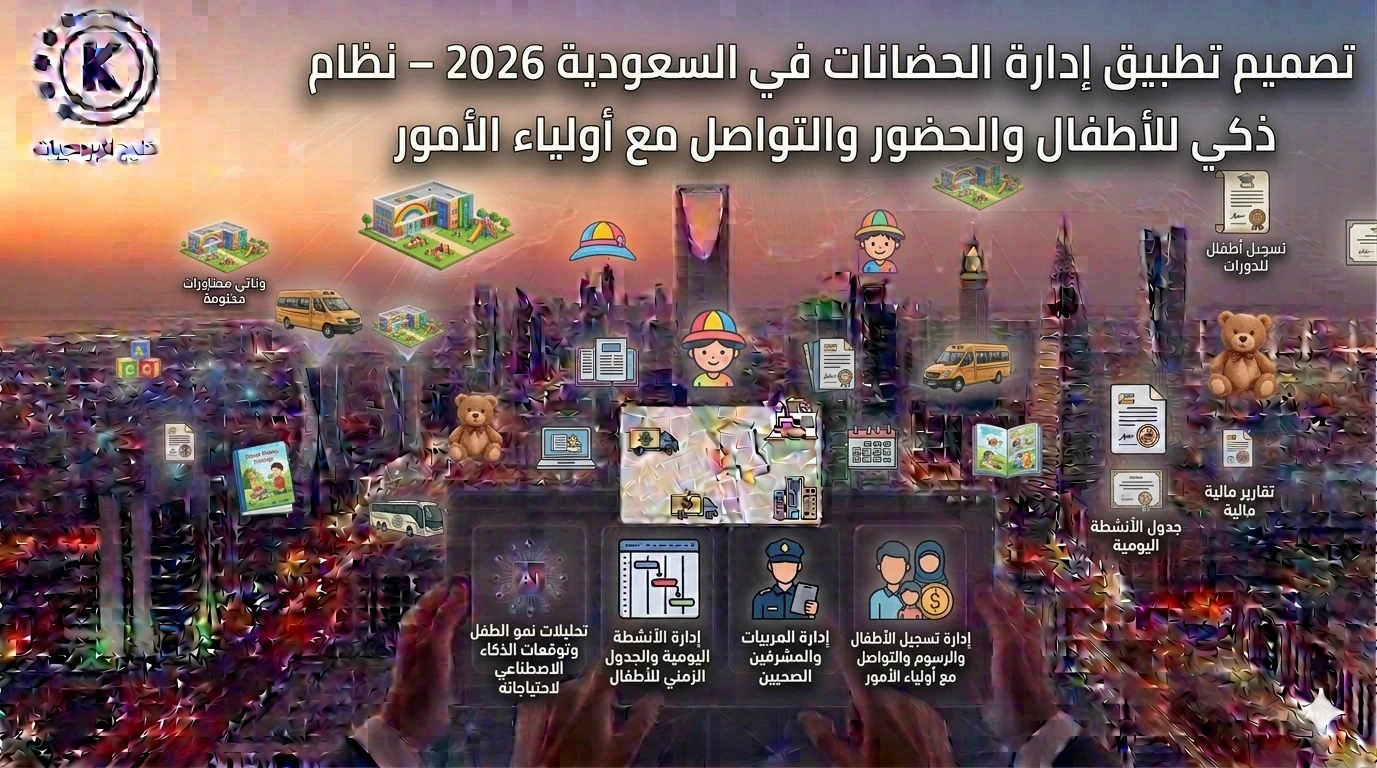 تصميم تطبيق إدارة الحضانات في السعودية 2026 – نظام ذكي للأطفال والحضور والتواصل مع أولياء الأمور