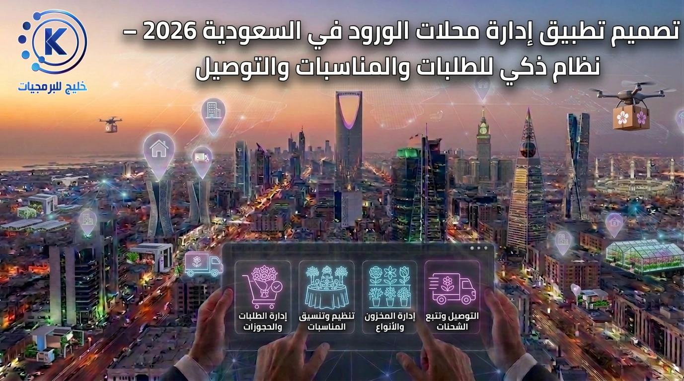 تصميم تطبيق إدارة محلات الورود في السعودية 2026 – نظام ذكي للطلبات والمناسبات والتوصيل